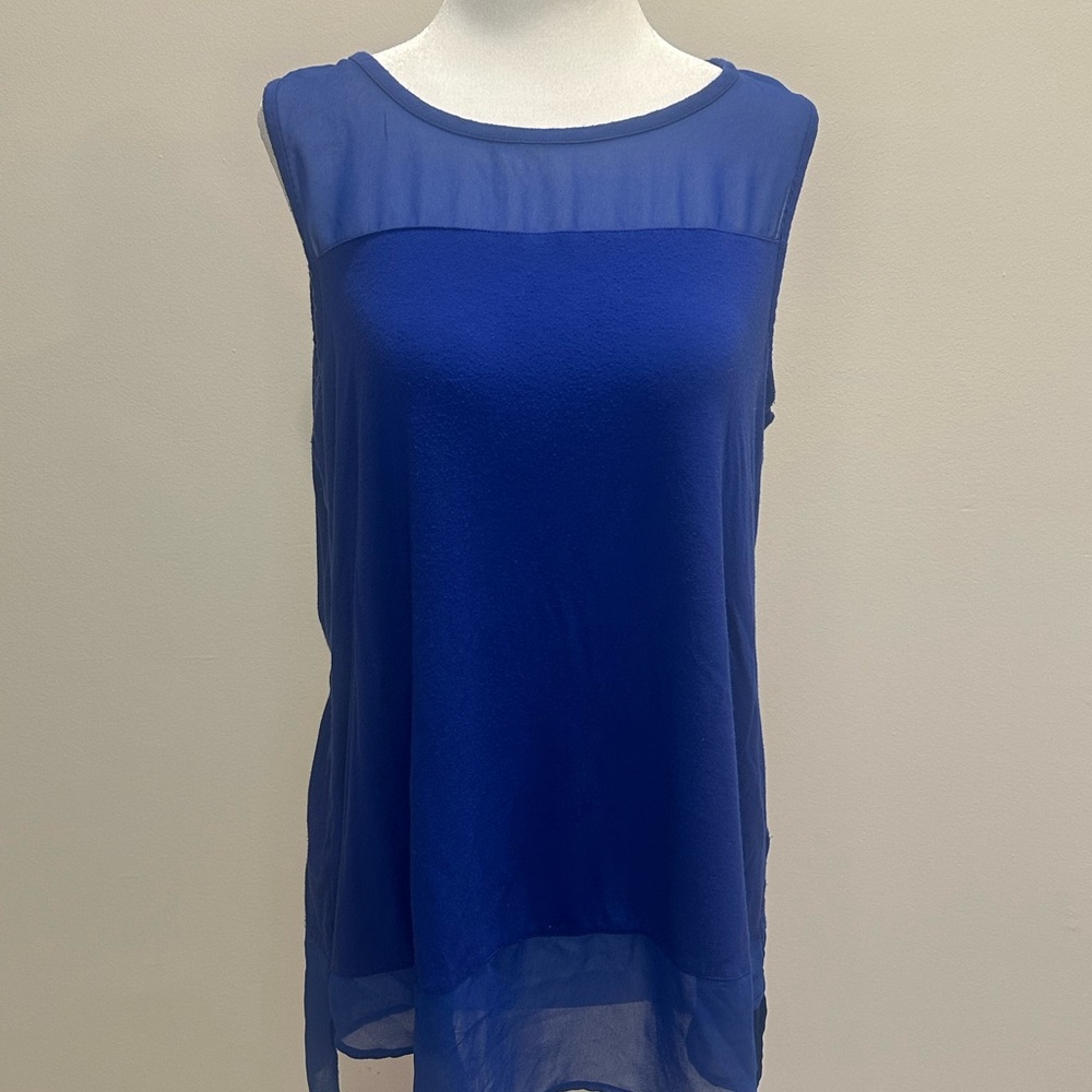 Vince Camuto Blue Sleeveless Blouse with Sheer Details
